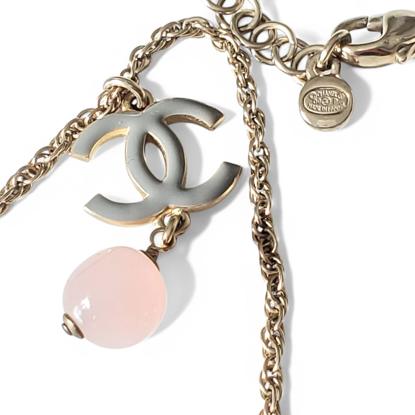 Vintage Chanel CC Logo Rose Quartz Necklace