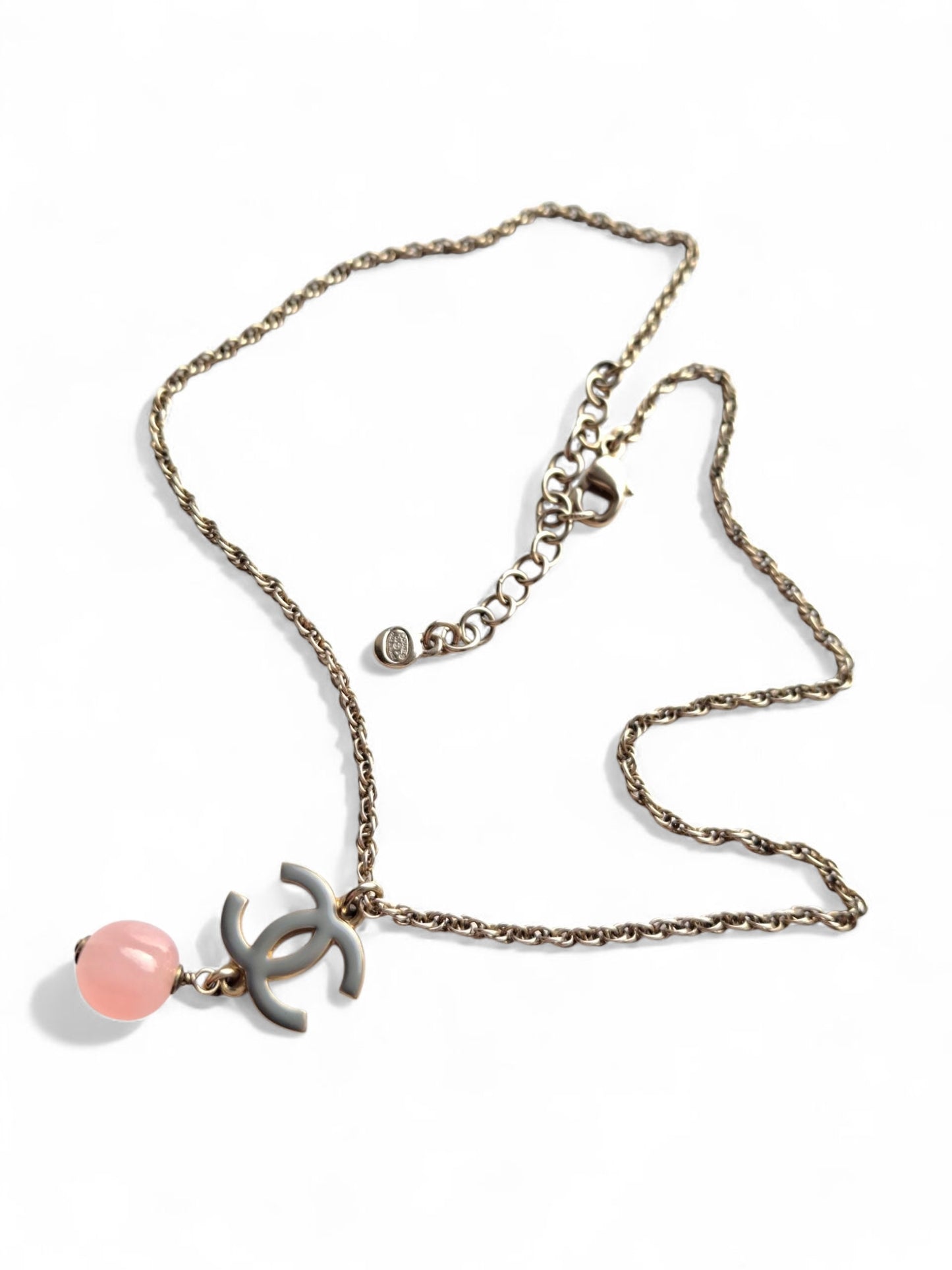 Vintage Chanel CC Logo Rose Quartz Necklace