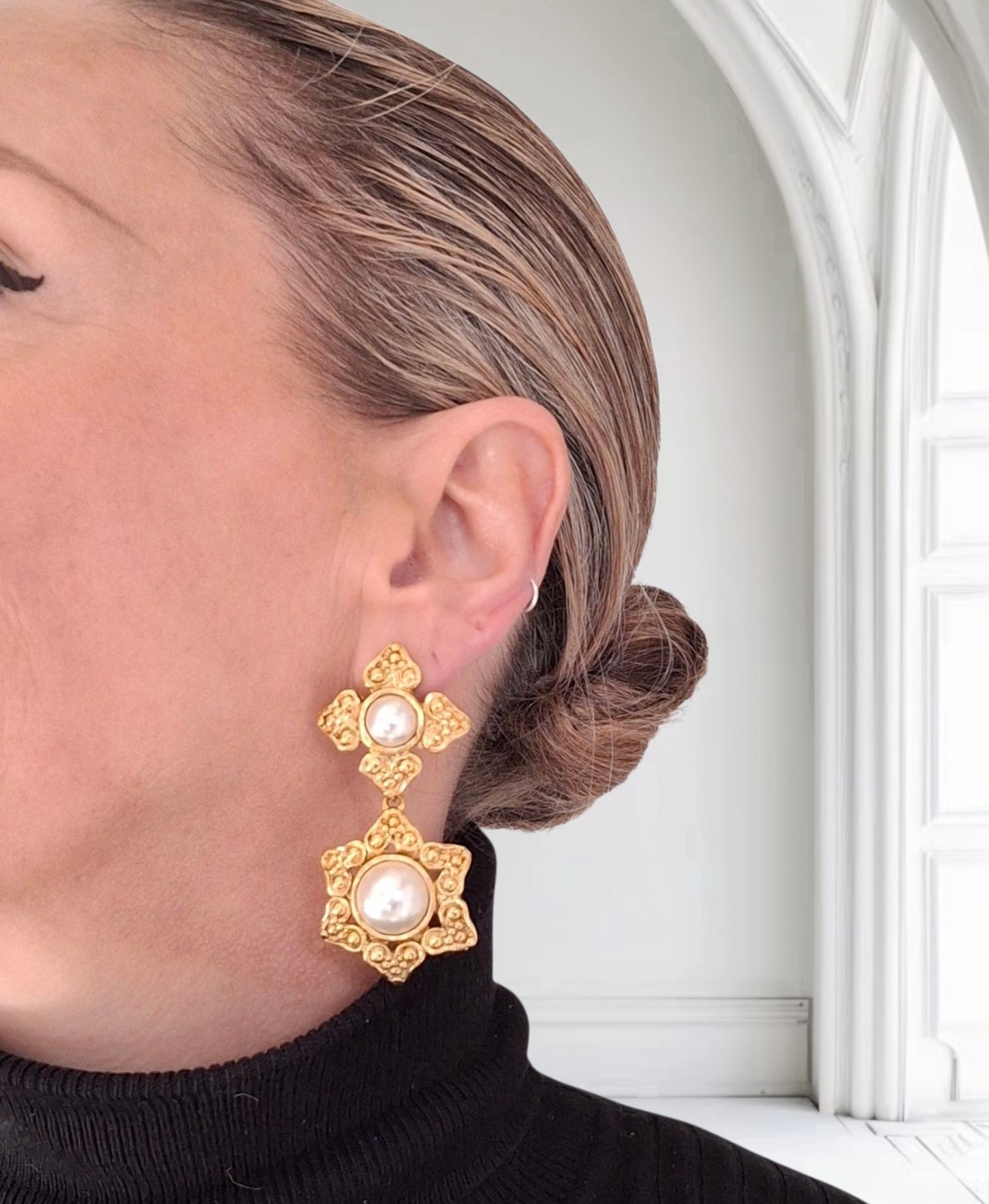 Vintage Chanel Gold Plated Pearl Earrings