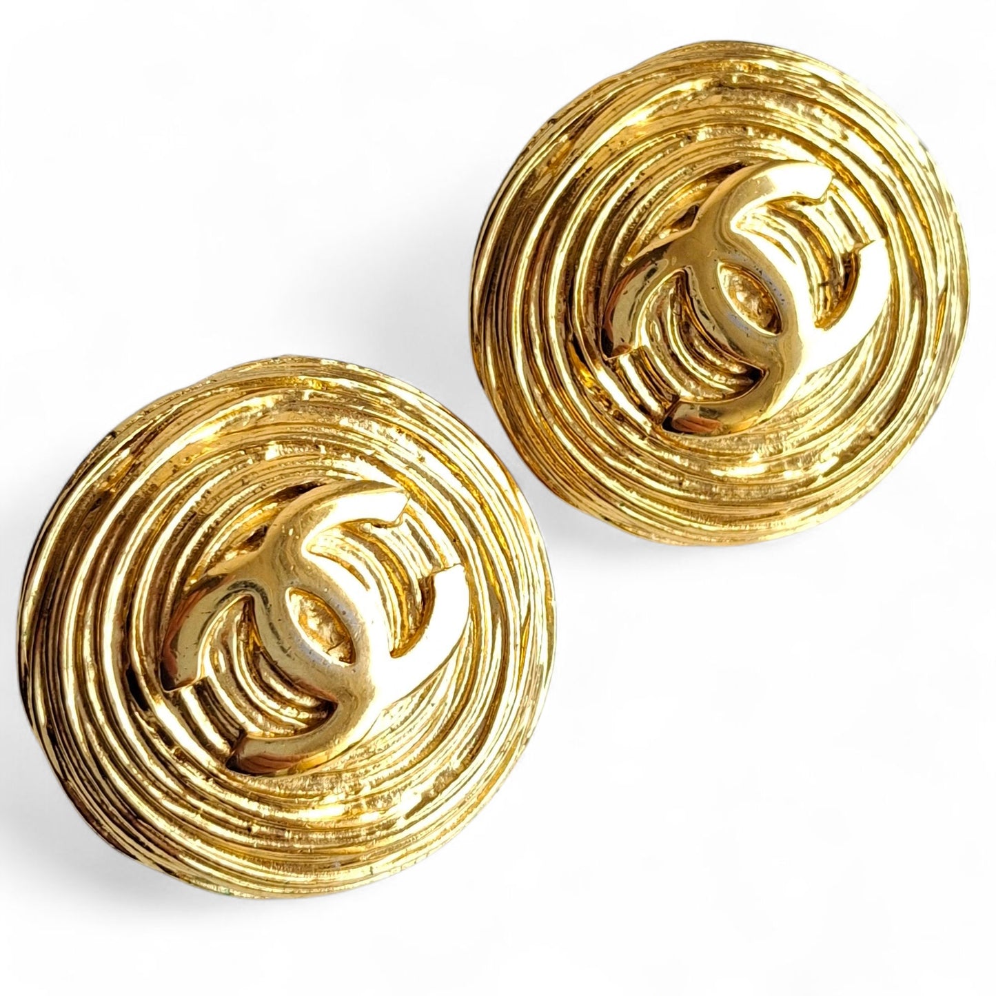 1980s Vintage Chanel Gold Plated CC Logo Earrings
