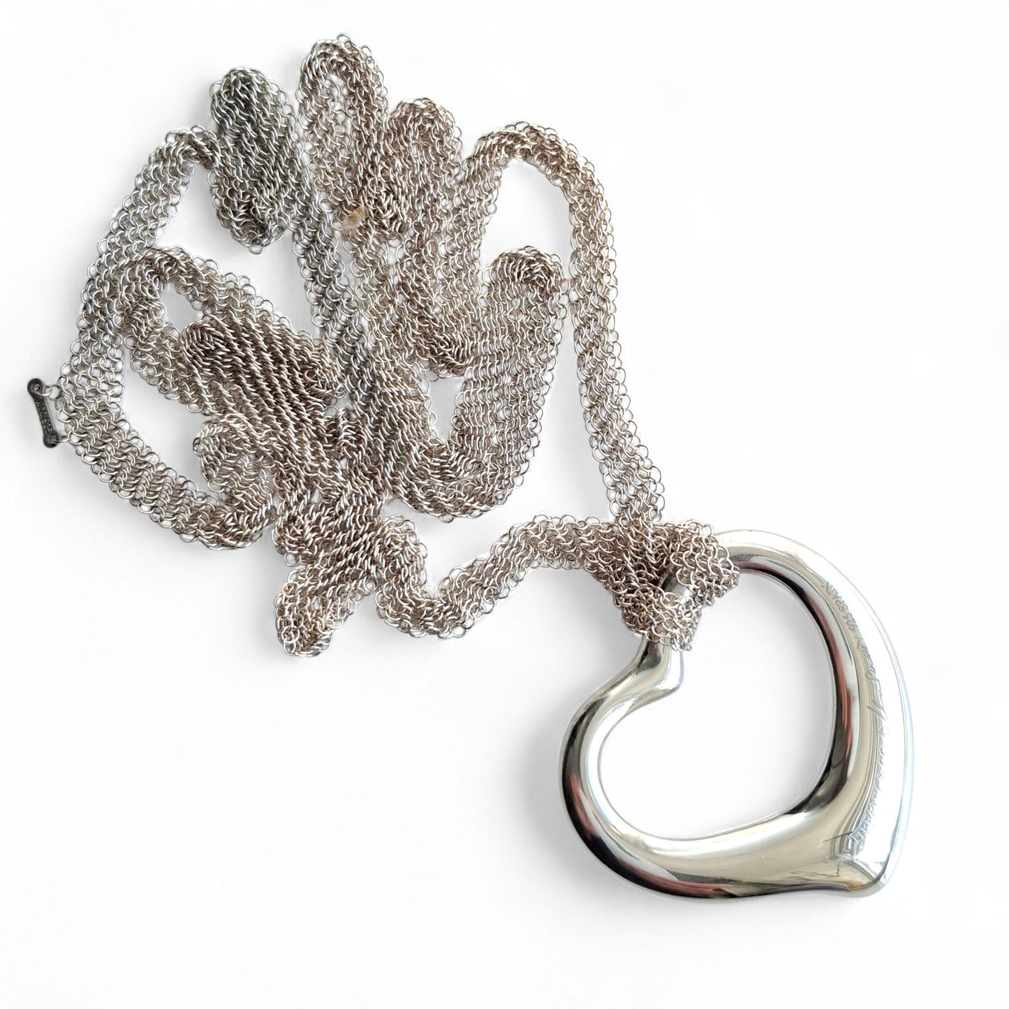 Preloved Vintage Tiffany & Co Elsa Peretti Open Heart Mesh Pendant Necklace