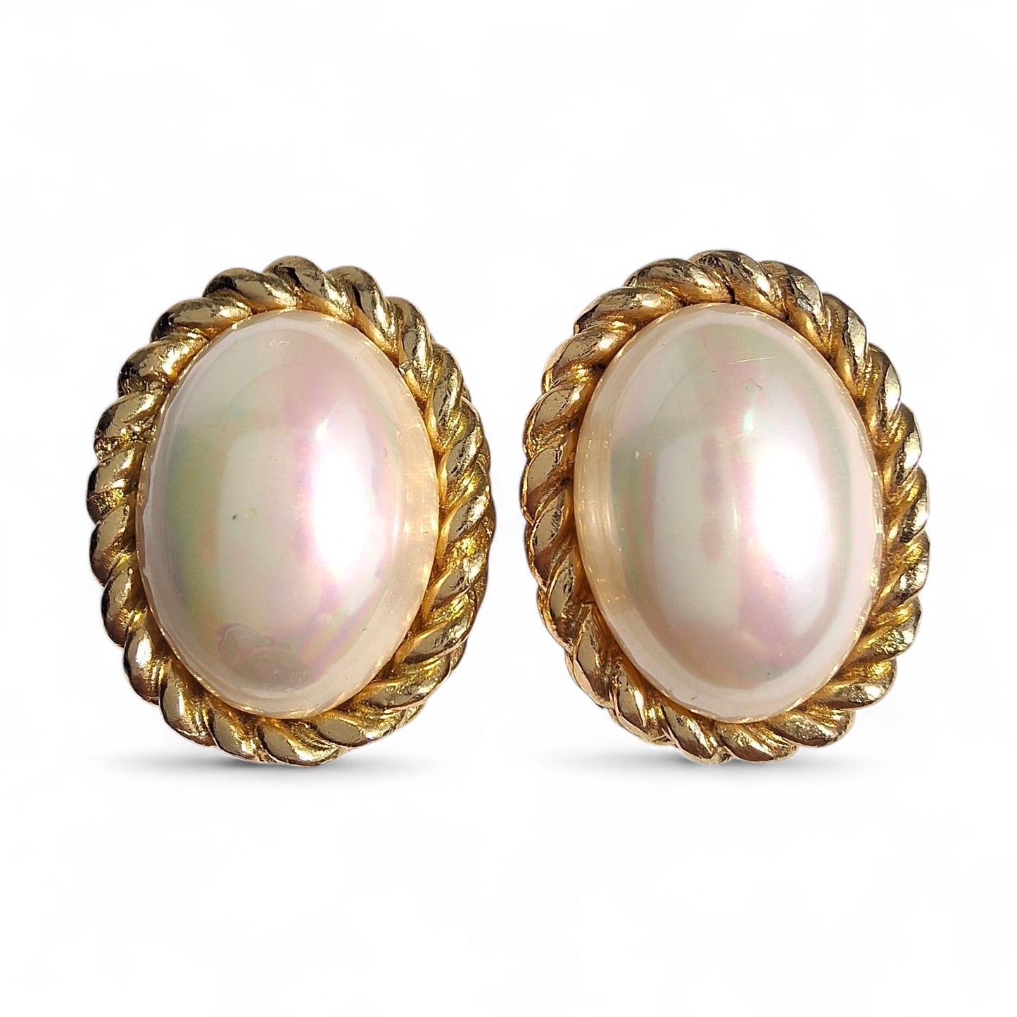 Vintage Christian Dior Gold Tone Faux Mabe Pearl Clip-on Earrings