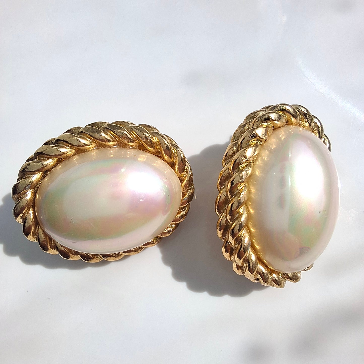 Vintage Christian Dior Gold Tone Faux Mabe Pearl Clip-on Earrings