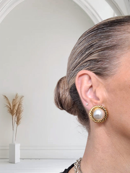 Vintage 1980s Chanel Gold Tone Faux Pearl Clip-on Earrings