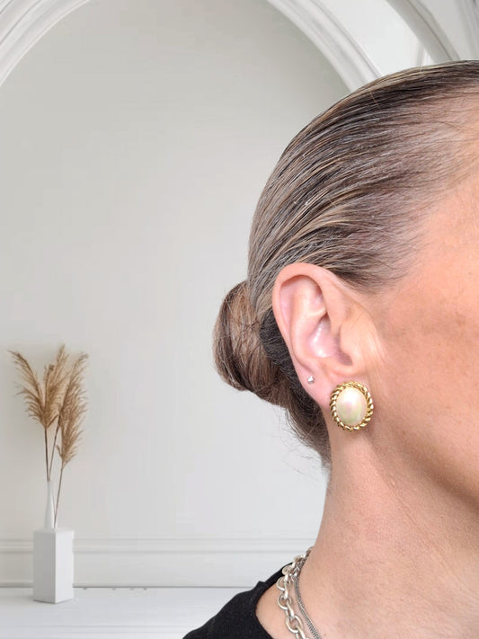 Vintage Christian Dior Gold Tone Faux Mabe Pearl Clip-on Earrings