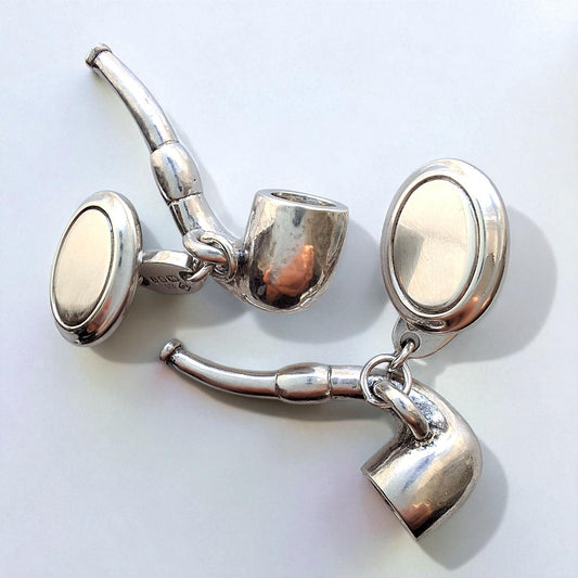 Vintage Dunhill Hallmarked 925 Sterling Silver Novelty Smokers Pipe Cufflinks