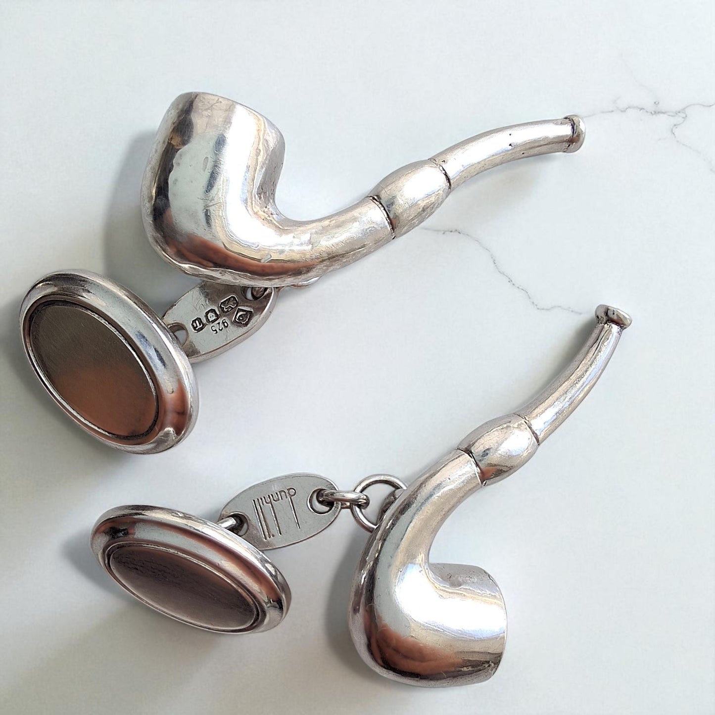 Vintage Dunhill Hallmarked 925 Sterling Silver Novelty Smokers Pipe Cufflinks
