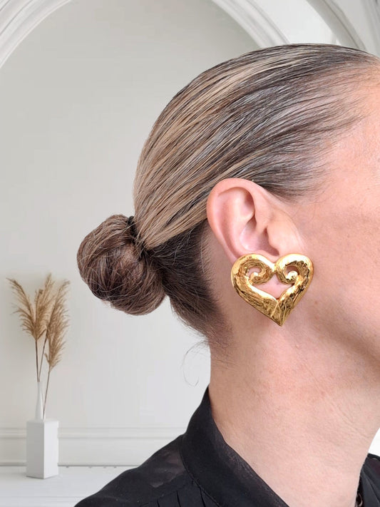 A Pair of Vintage Yves Saint Laurent Gold Plated Heart Earrings