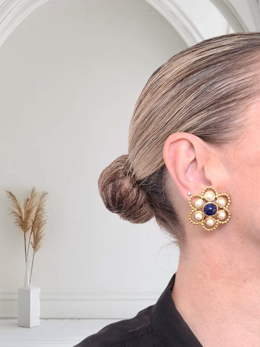 Christian Dior Lapis Lazuli Vintage Clip-on Earrings