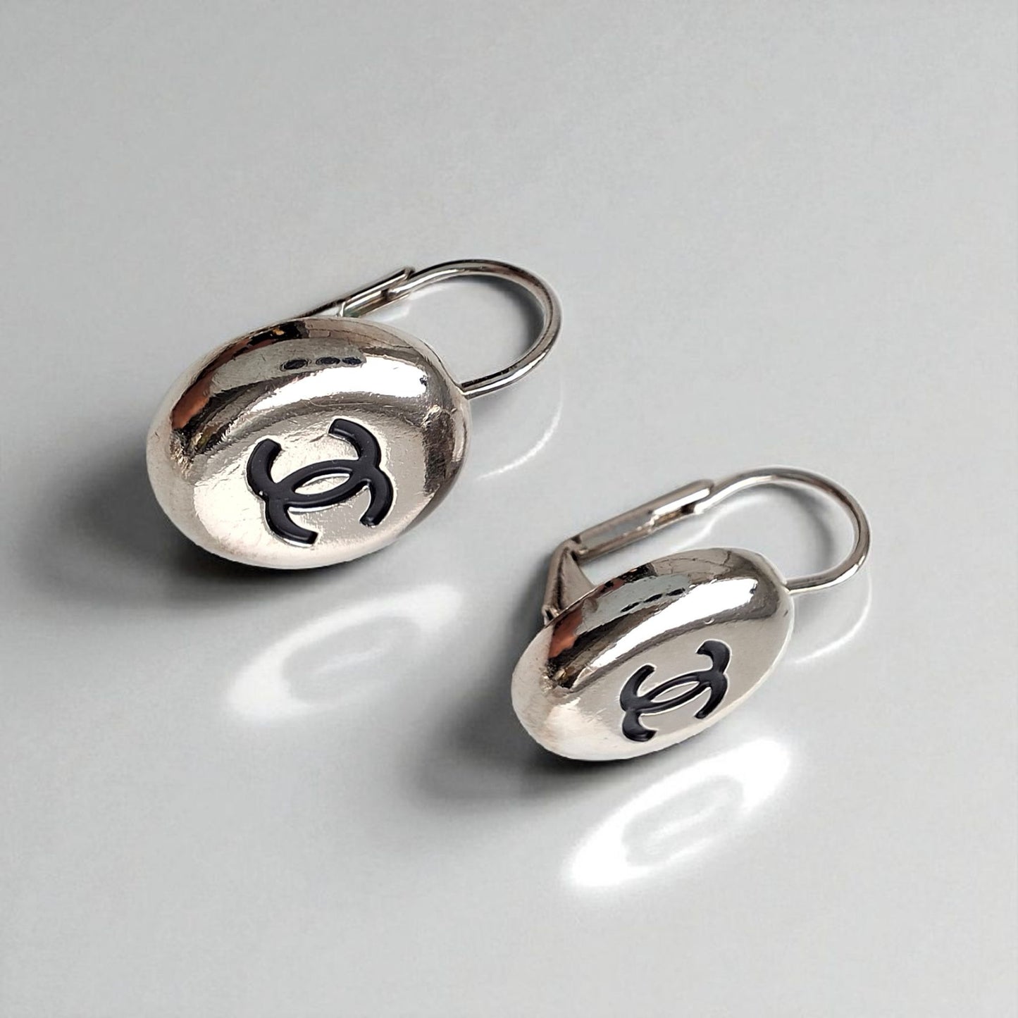 Chanel CC Logo Silver Tone Earrings