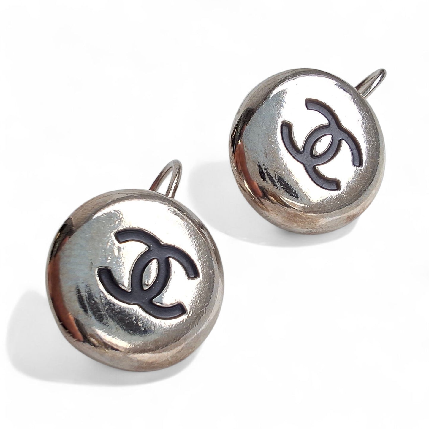Chanel CC Logo Silver Tone Earrings