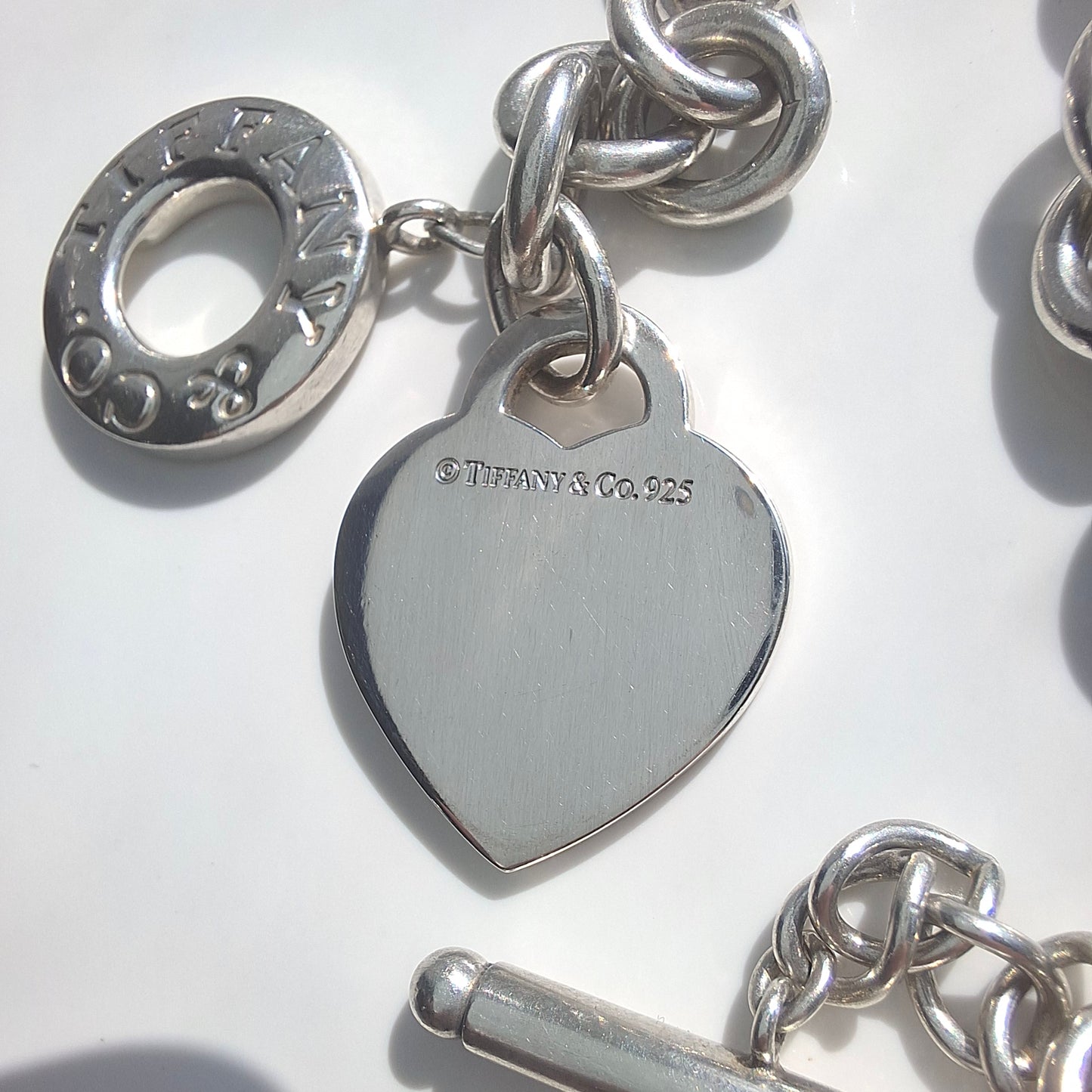 Vintage Please Return to Tiffany New York Heart Charm Toggle Necklace in Solid 925 Sterling Silver