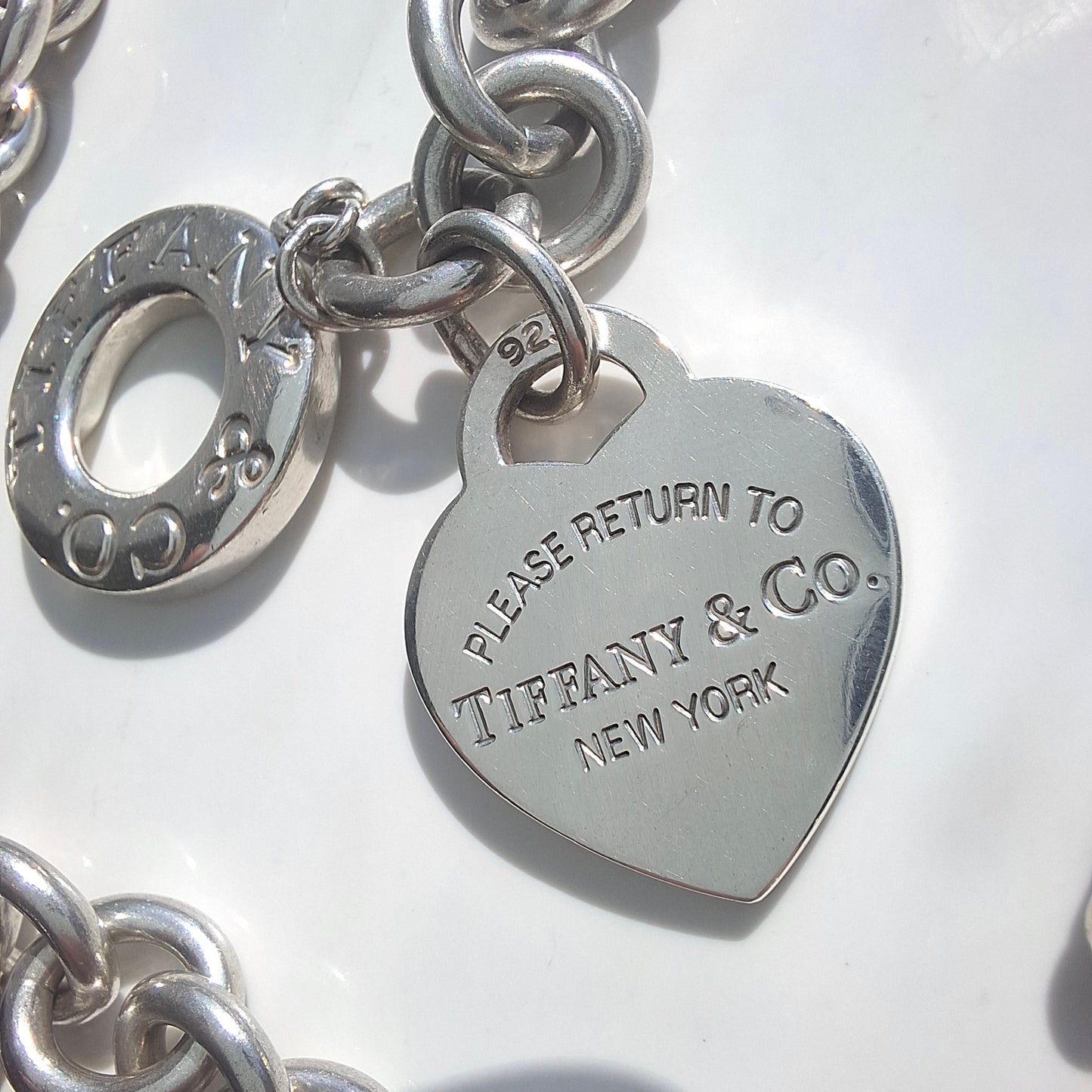 Vintage Please Return to Tiffany New York Heart Charm Toggle Necklace in Solid 925 Sterling Silver