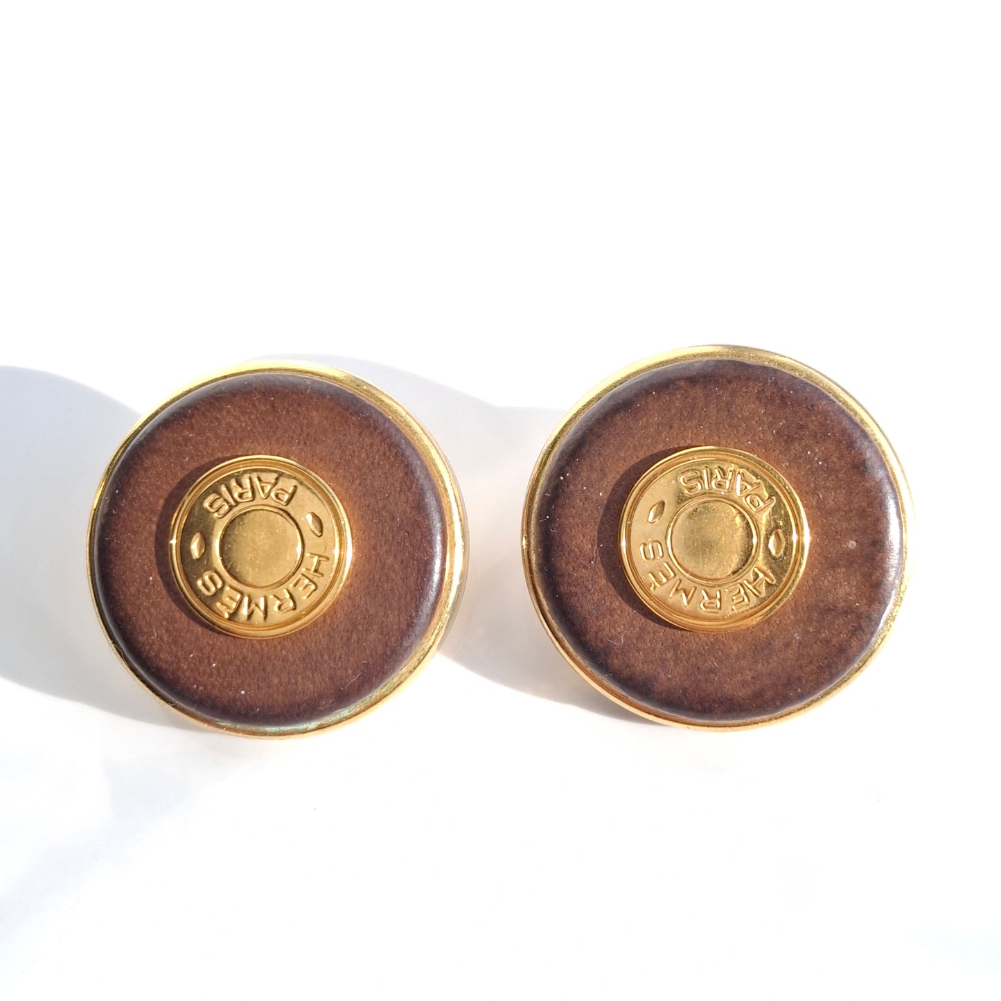 Vintage Hermes Clou de Selle Patinated Leather Clip-on Earrings