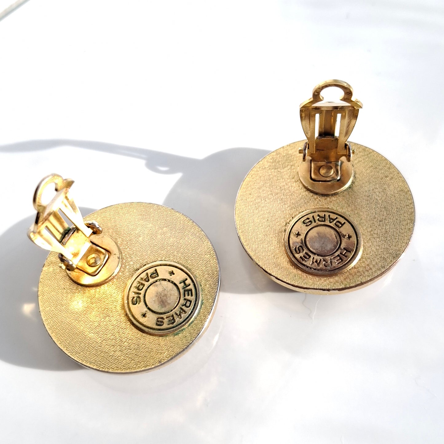 Vintage Hermes Clou de Selle Patinated Leather Clip-on Earrings