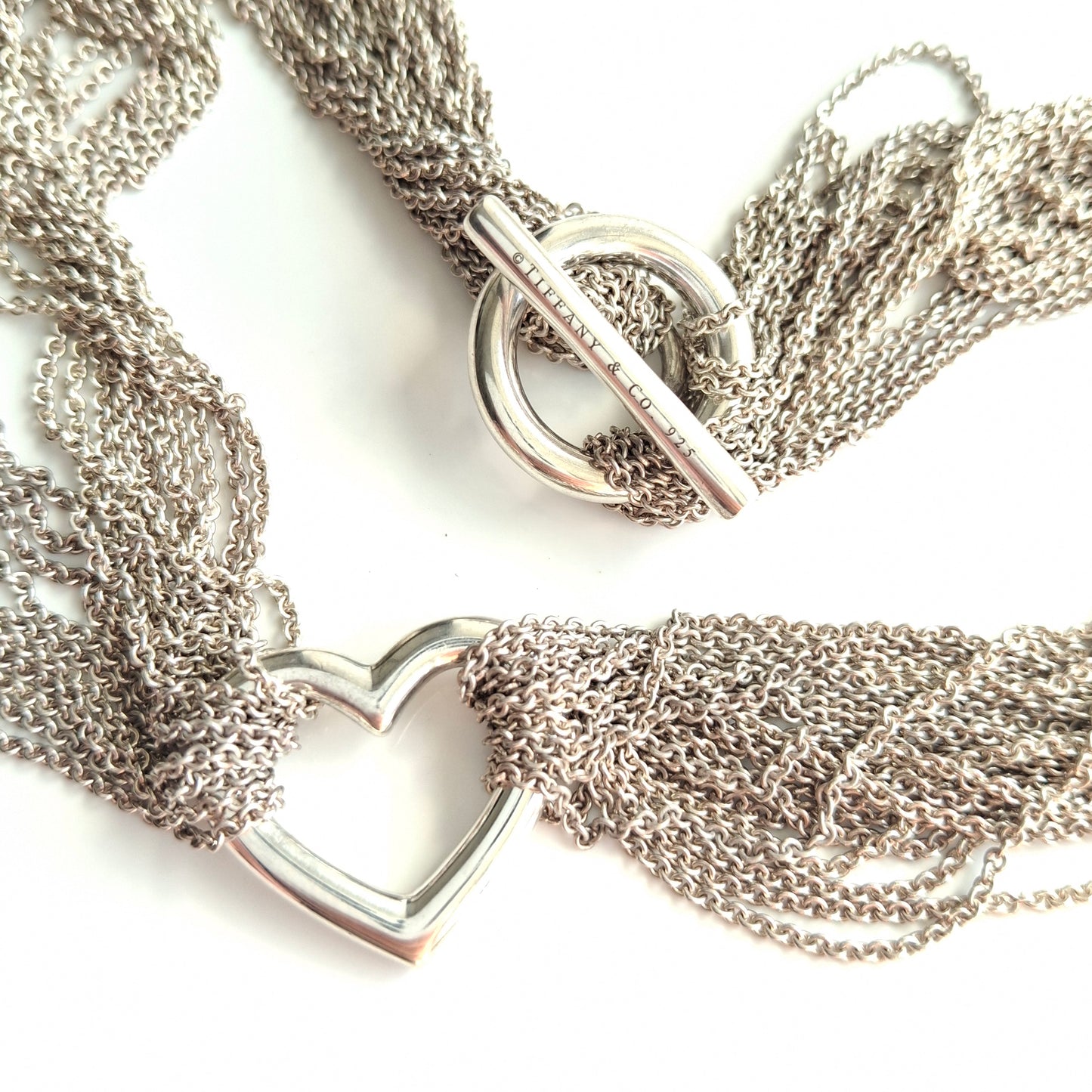 Vintage Tiffany & Co. Sterling Silver Multi Strand Heart Link Toggle Necklace