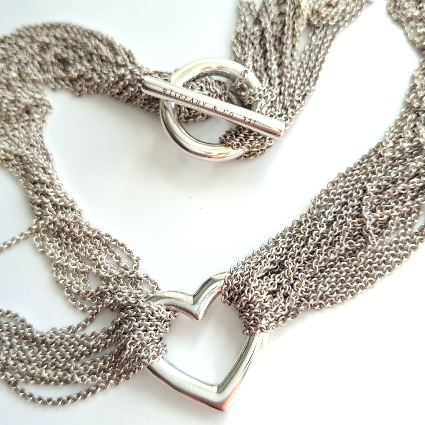 Vintage Tiffany & Co. Sterling Silver Multi Strand Heart Link Toggle Necklace