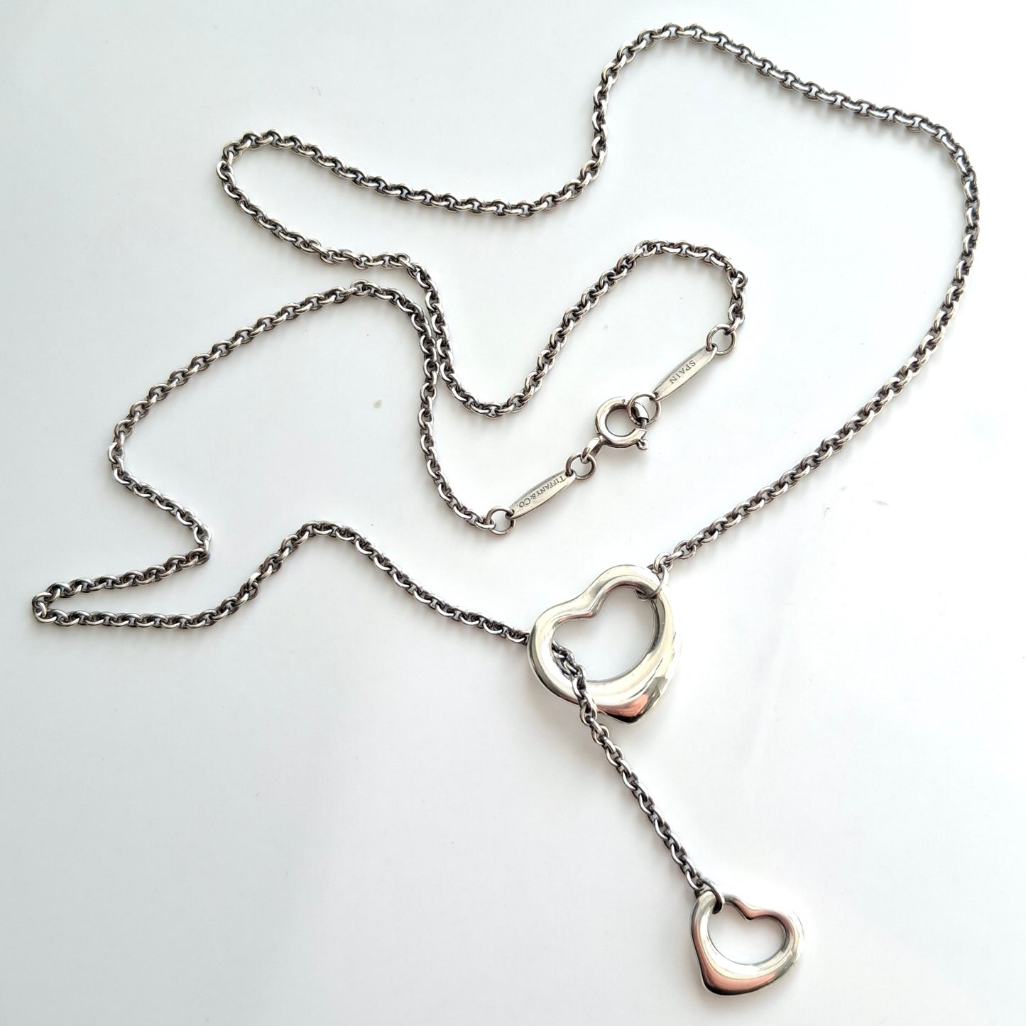 Elsa Peretti Tiffany & Co. Double Open Heart Lariat Necklace in Sterling Silver
