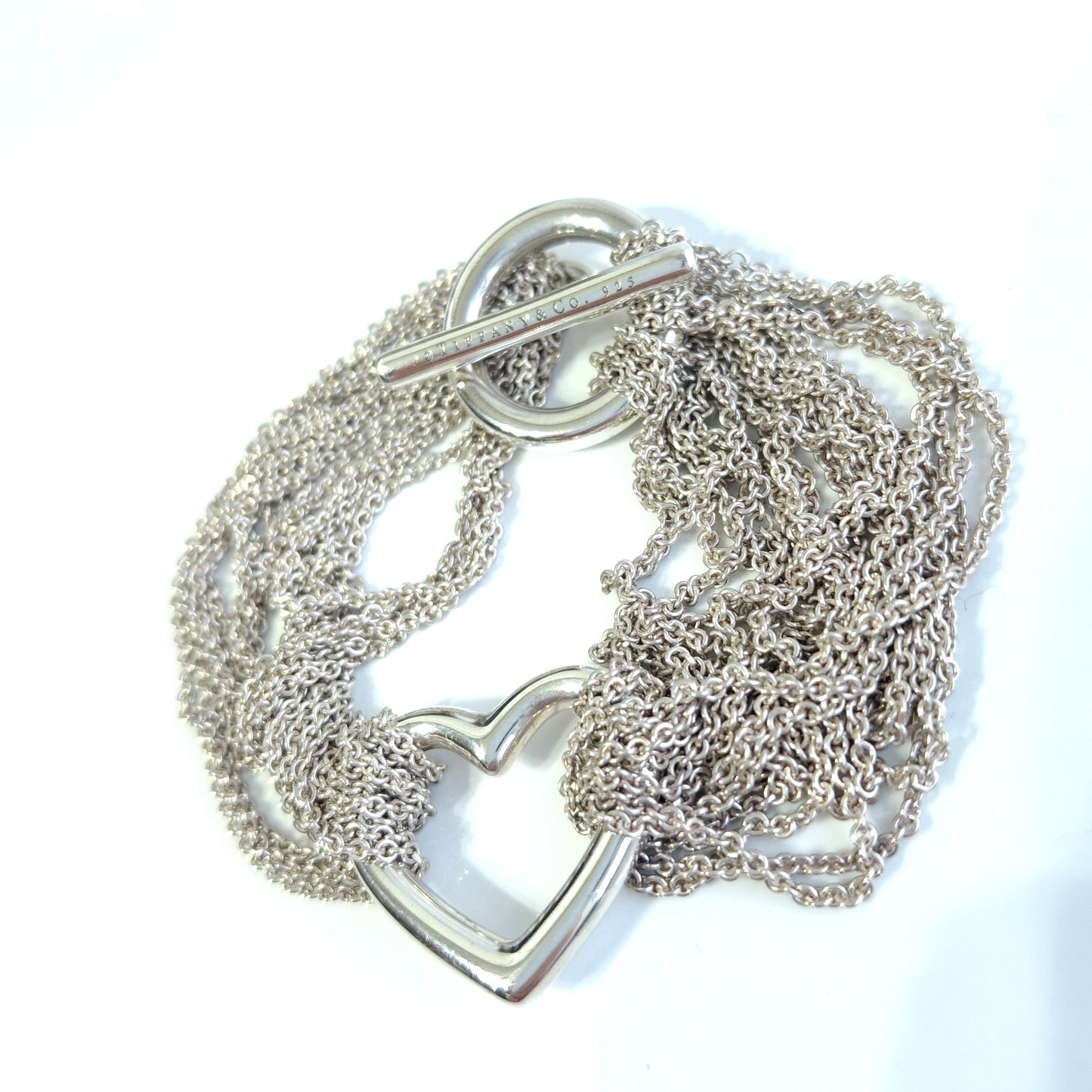 Vintage Tiffany & Co. Sterling Silver Multi Strand Heart Link Toggle Bracelet