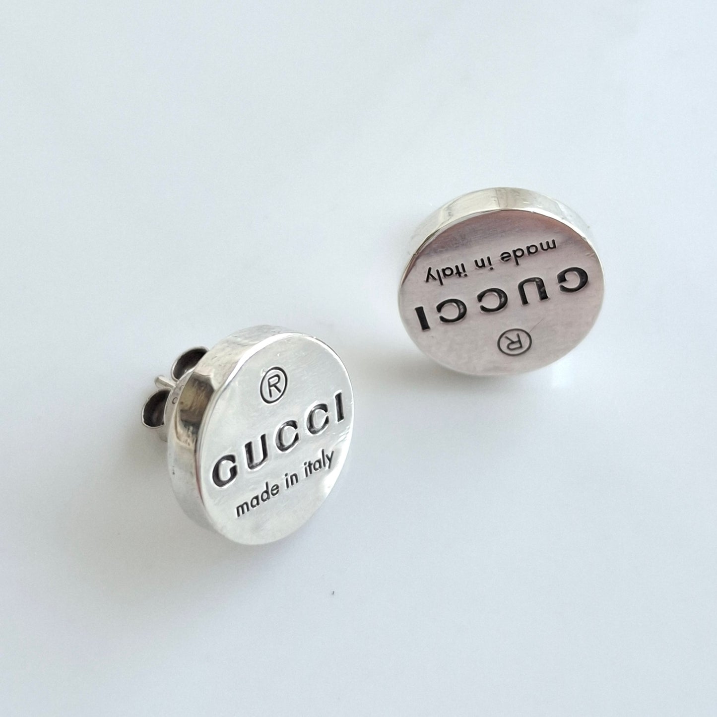 Vintage Gucci Logo Silver Stud Earrings