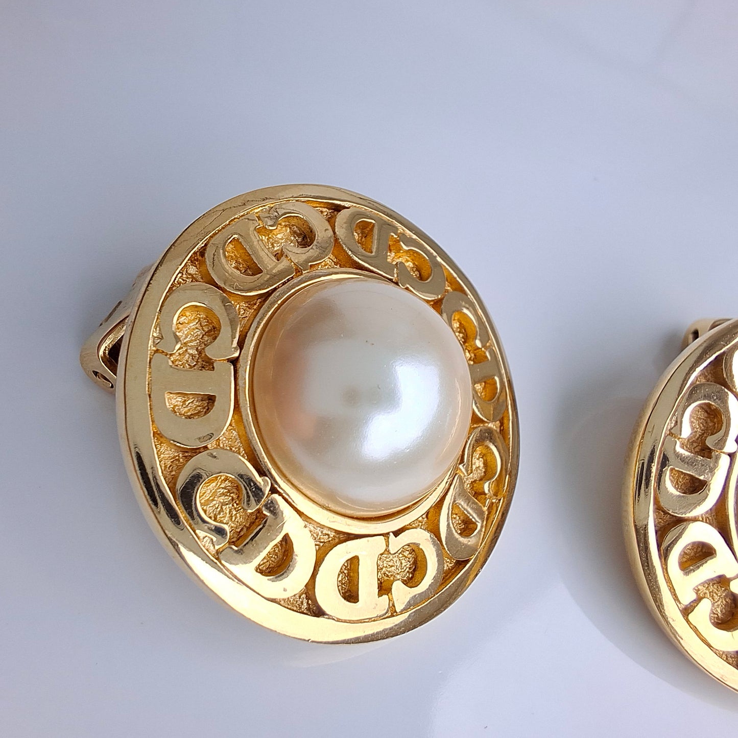 Vintage Christian Dior Faux Pearl CD Logo Earrings