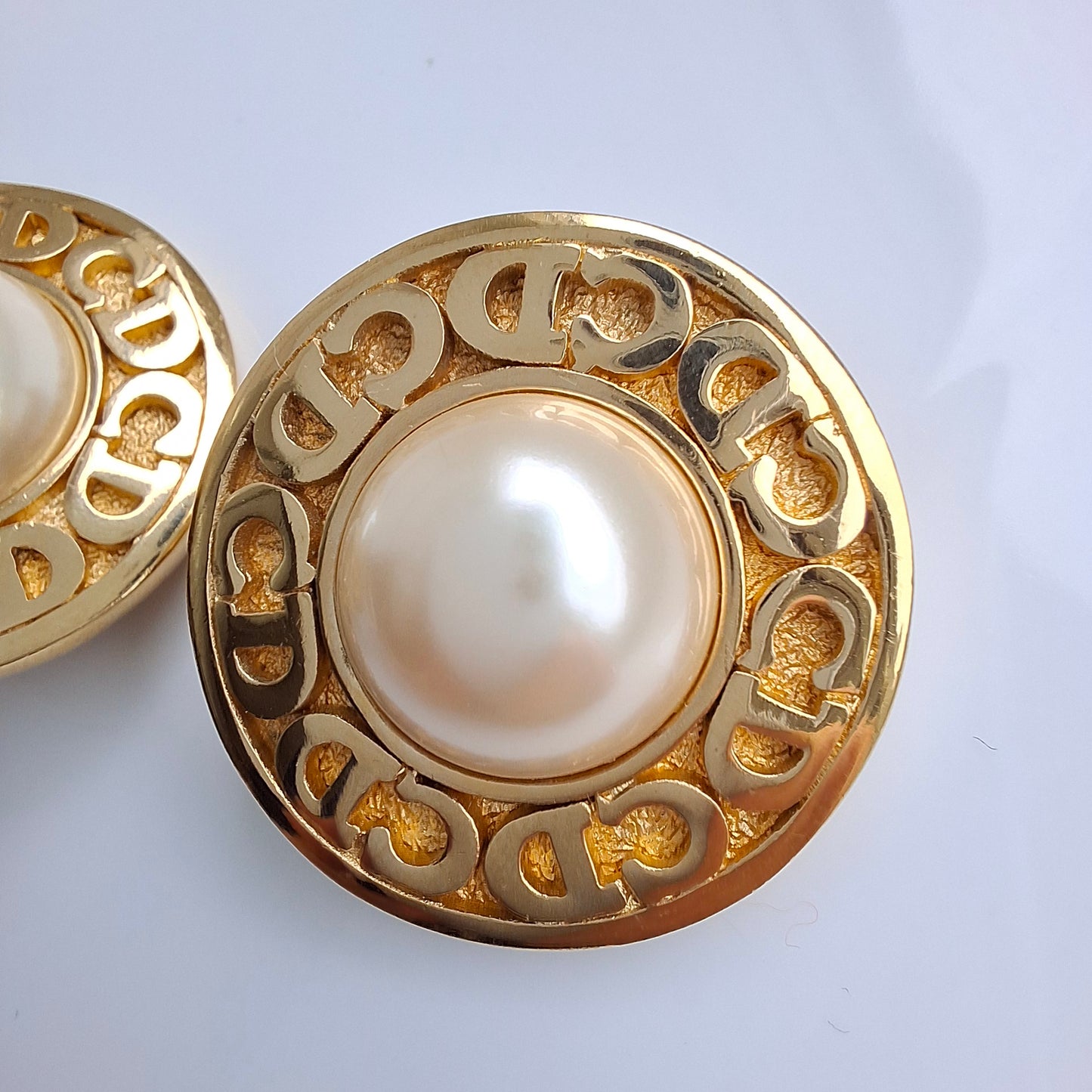 Vintage Christian Dior Faux Pearl CD Logo Earrings