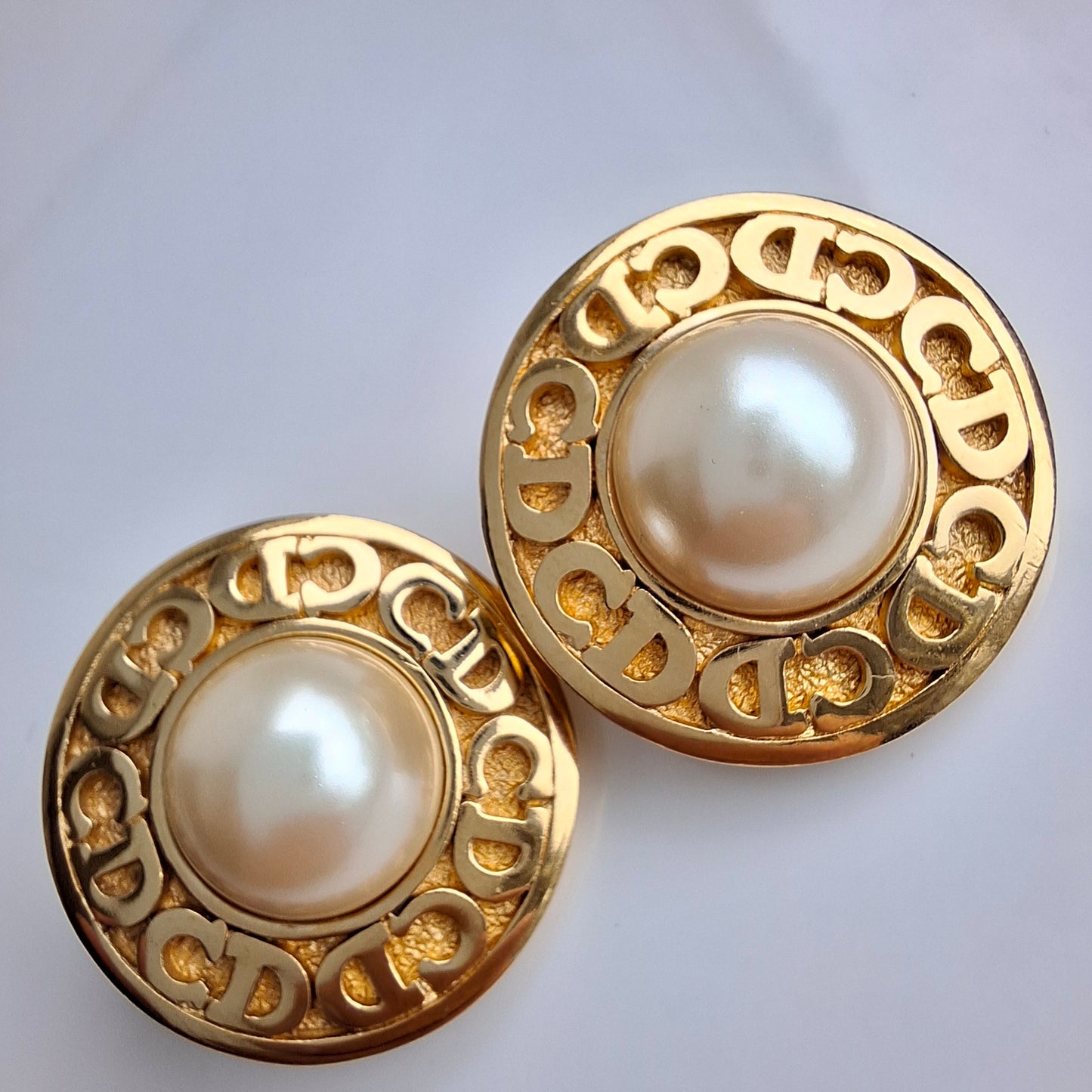 Vintage Christian Dior Faux Pearl CD Logo Earrings