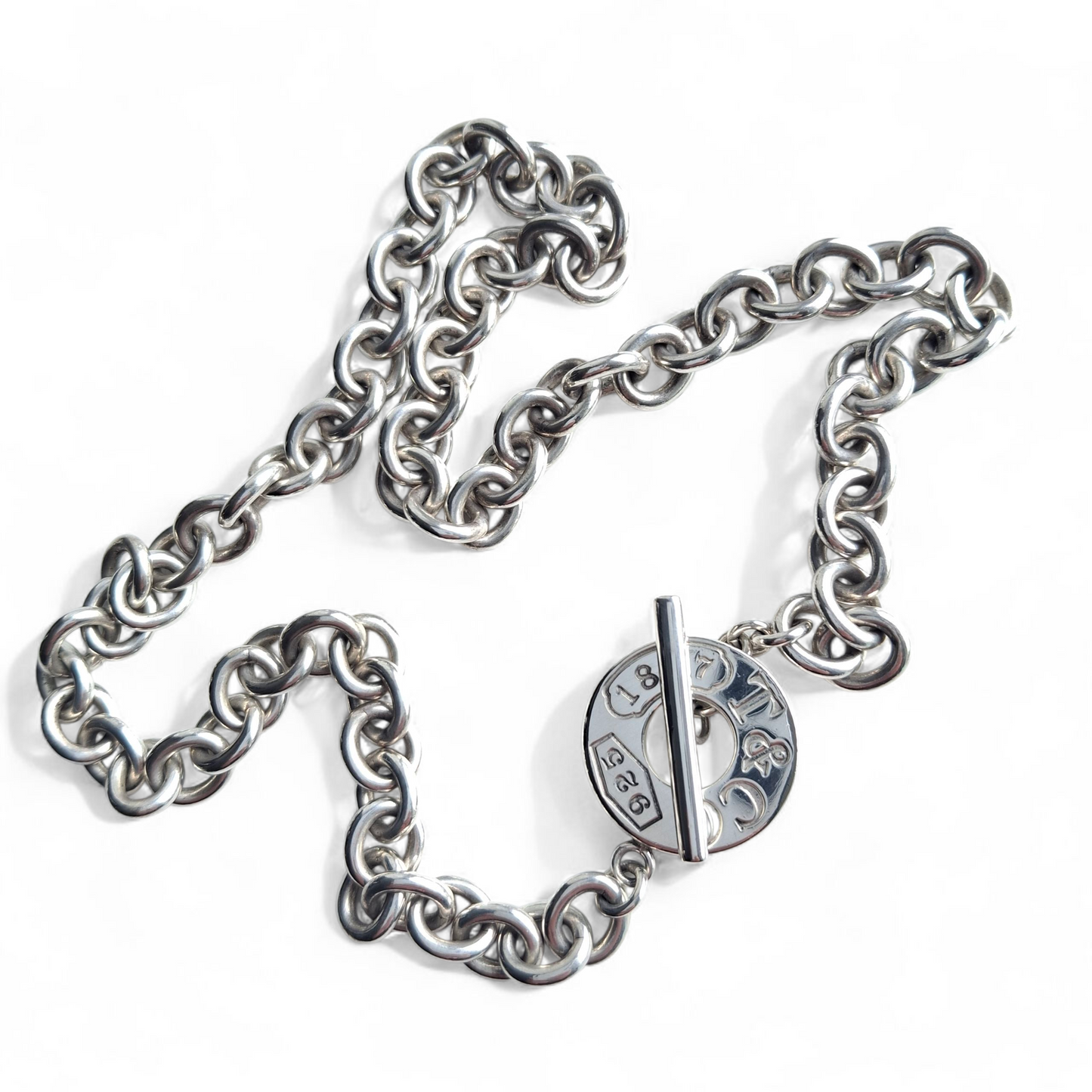 Vintage Tiffany & Co. 1837 Silver Circle Toggle Necklace With Original Box