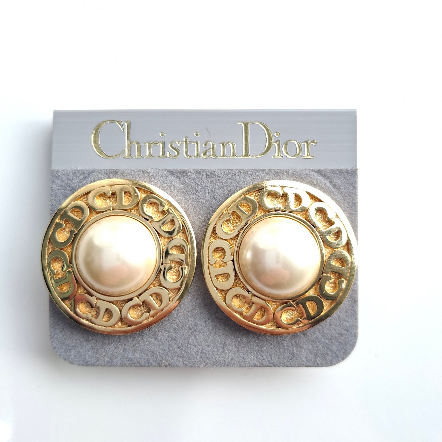 Vintage Christian Dior Faux Pearl CD Logo Earrings