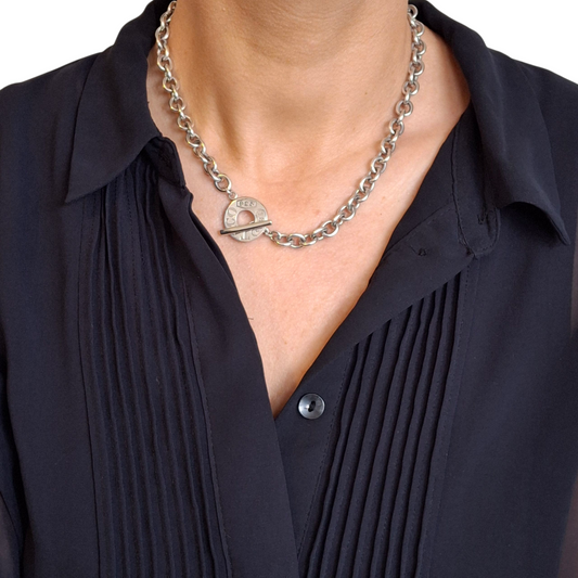 Vintage Tiffany & Co. 1837 Silver Circle Toggle Necklace With Original Box