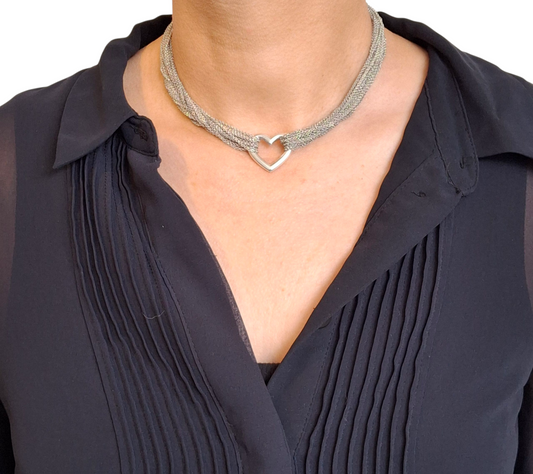 Vintage Tiffany & Co. Sterling Silver Multi Strand Heart Link Toggle Necklace
