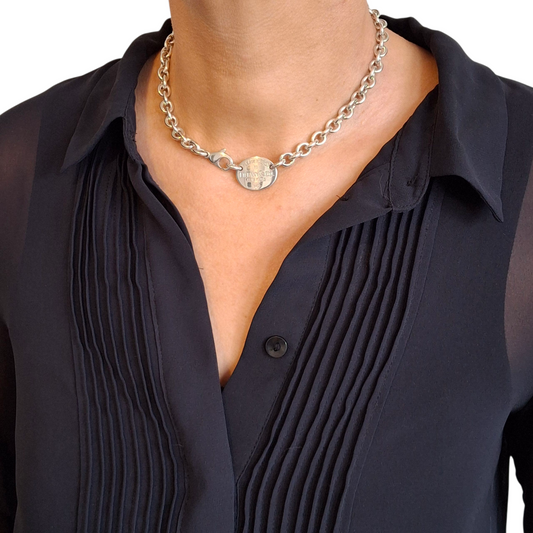 Vintage Return to Tiffany Oval Tag Necklace in Solid Sterling Silver