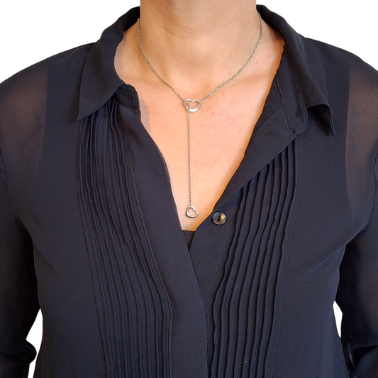 Elsa Peretti Tiffany & Co. Double Open Heart Lariat Necklace in Sterling Silver