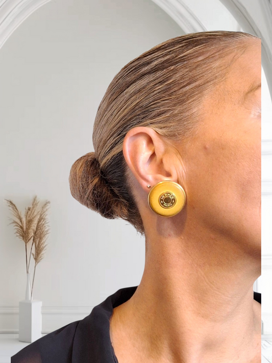 Vintage Hermes Clou de Selle Patinated Leather Clip-on Earrings