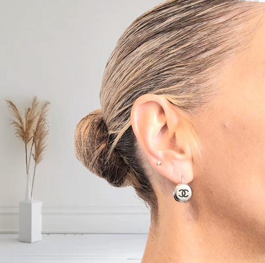 Chanel CC Logo Silver Tone Earrings