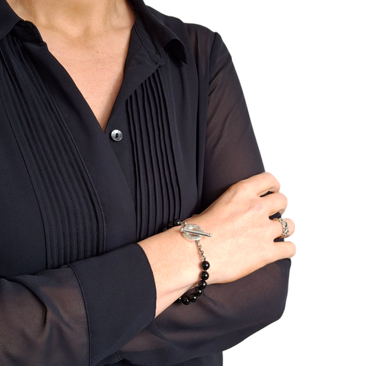 Vintage Tiffany & Co. Onyx and Sterling Silver Toggle Bracelet