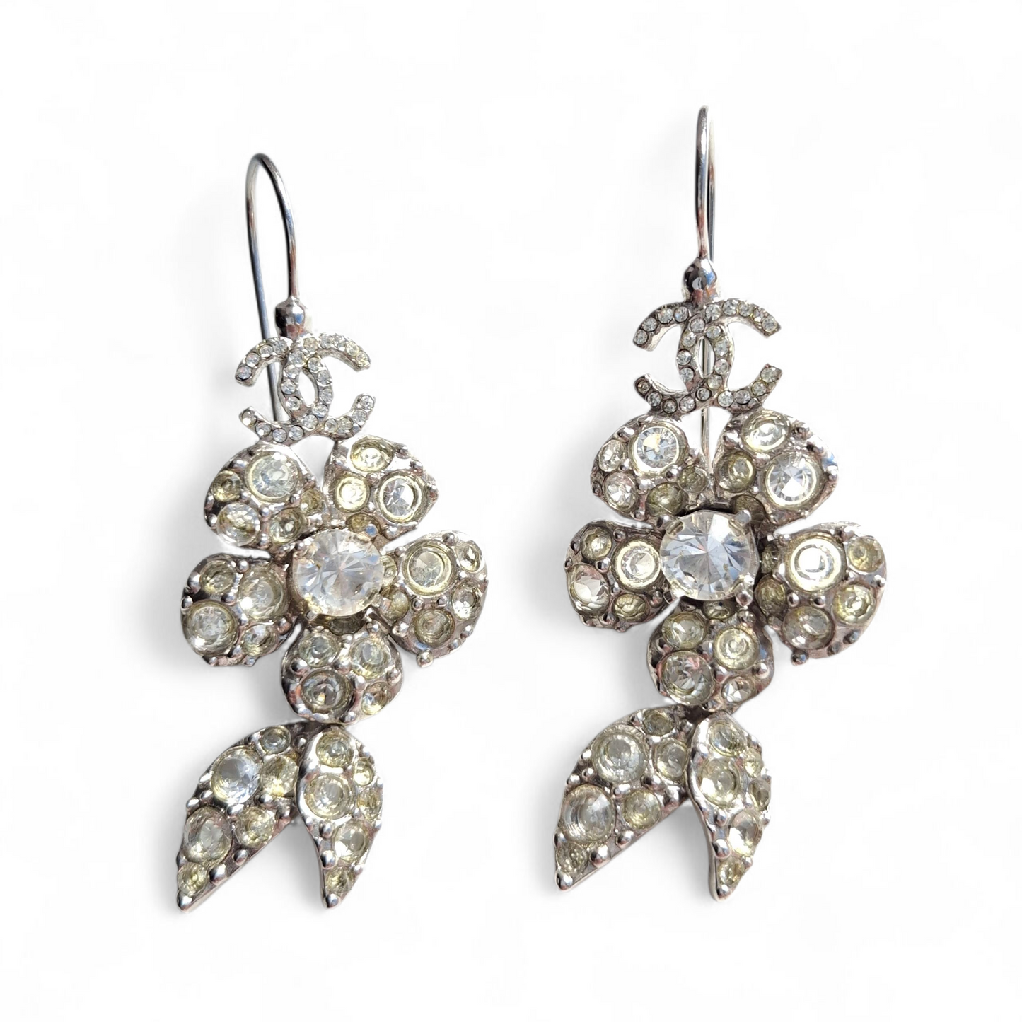 Vintage Chanel Silver Tone Crystal Drop Earrings