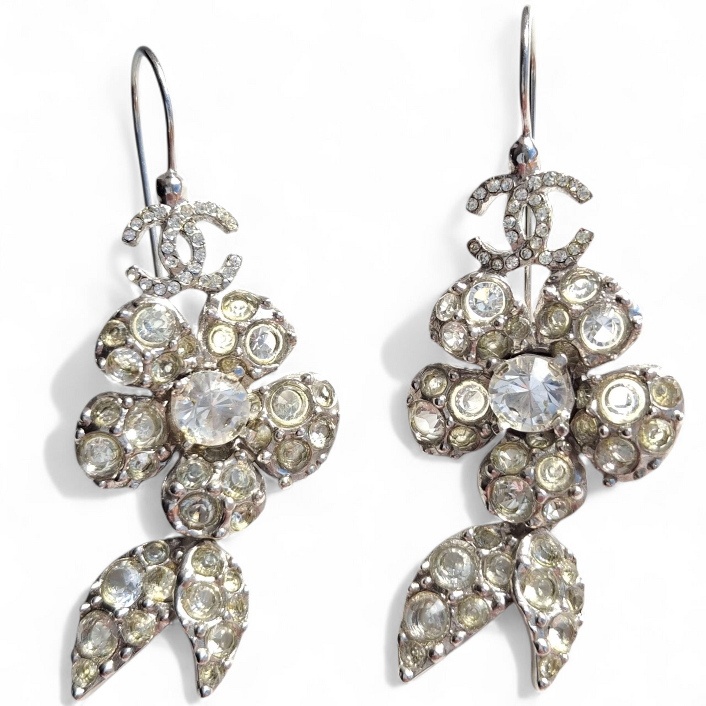 Vintage Chanel Silver Tone Crystal Drop Earrings