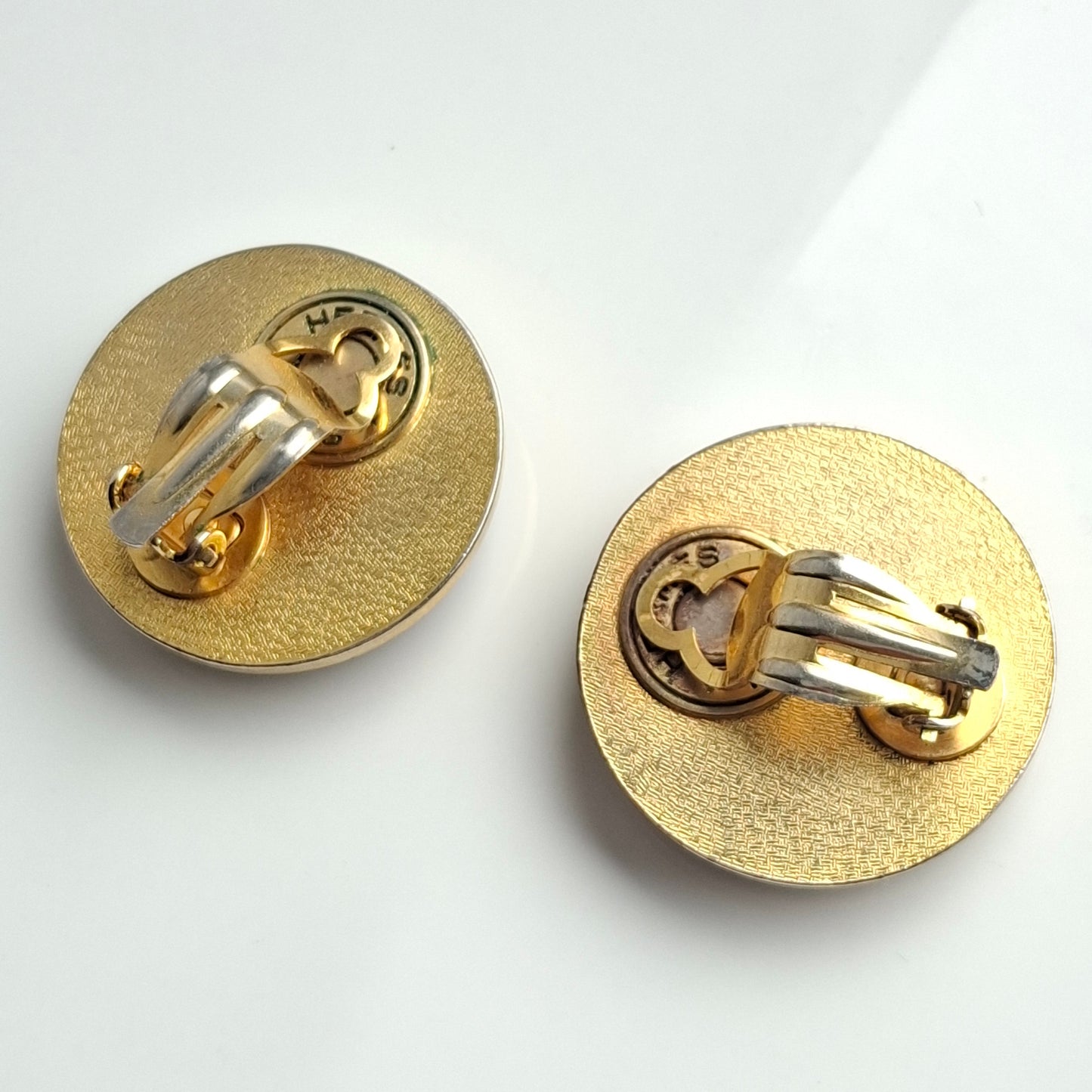 Vintage Hermes Clou de Selle Patinated Leather Clip-on Earrings