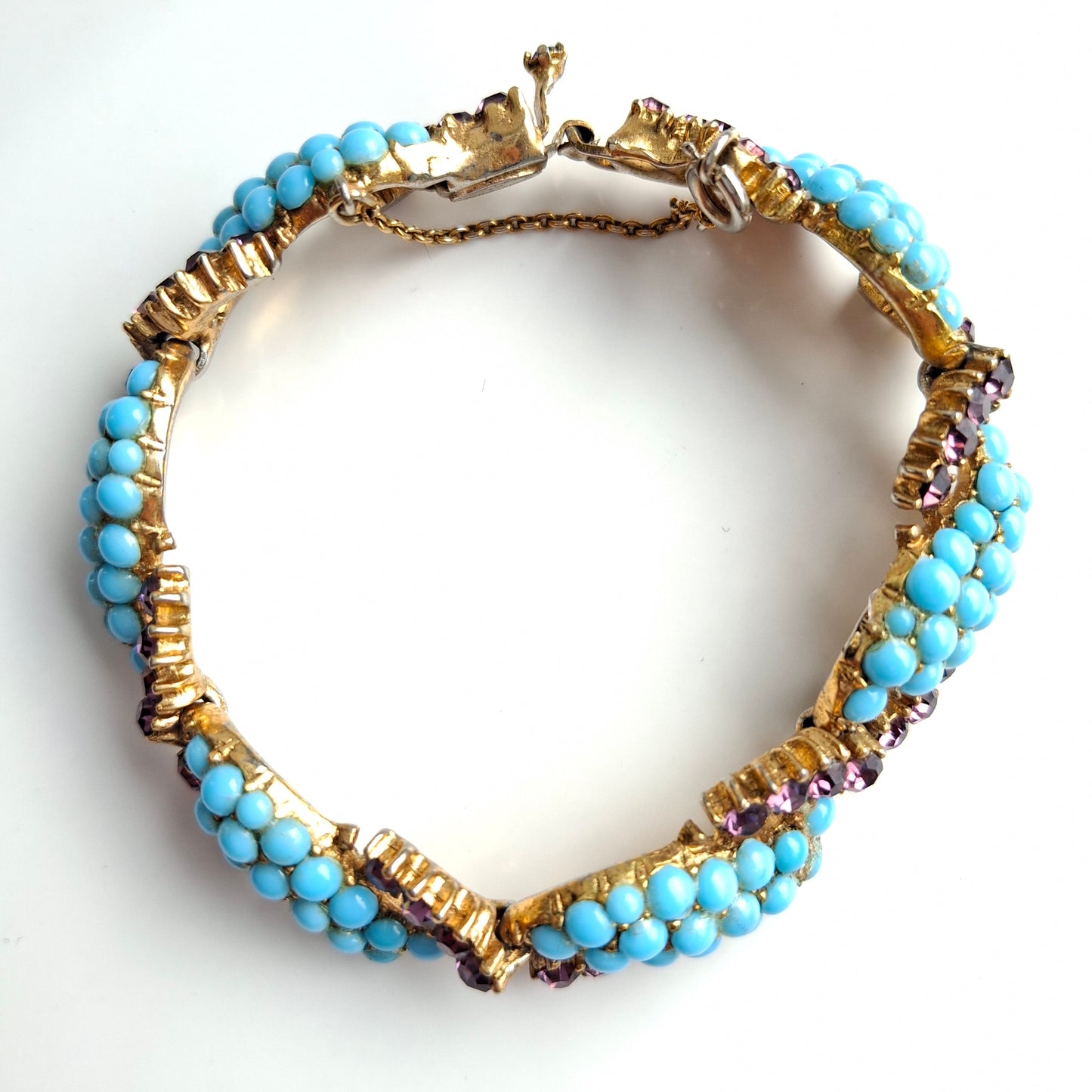 1950s Christian Dior by Mitchel Maer Turquoise & Purple Crystal Bracelet