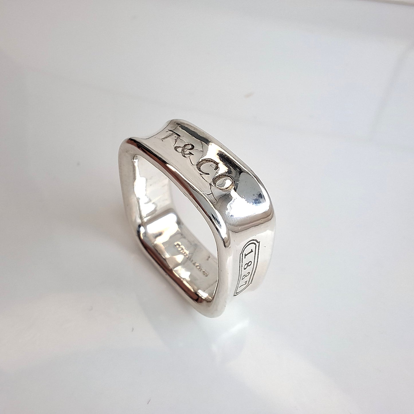 Vintage Tiffany & Co. 1837 Square Sterling Silver Ring with Box and Pouch