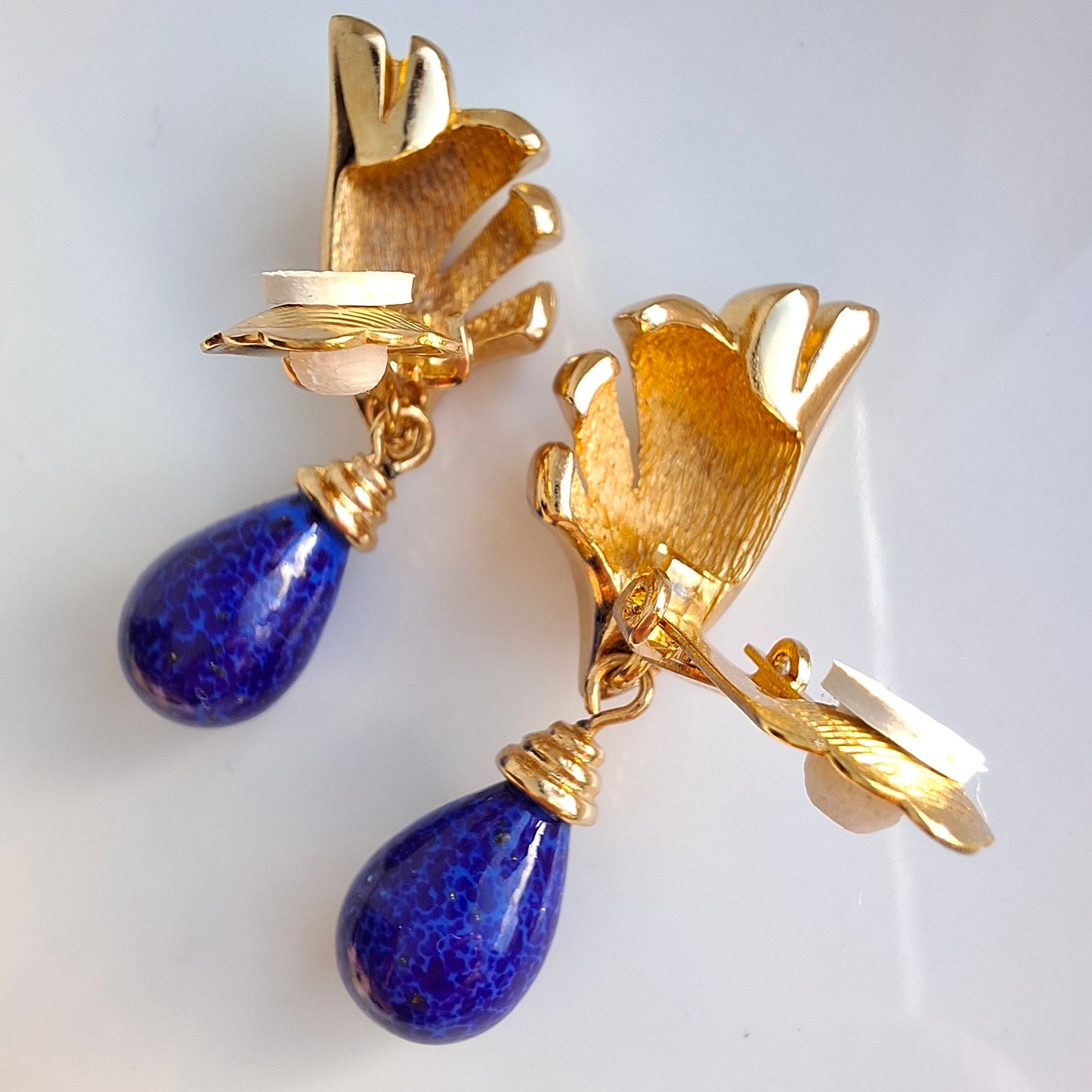 Vintage Christian Dior Blue & Gold Drop Earrings
