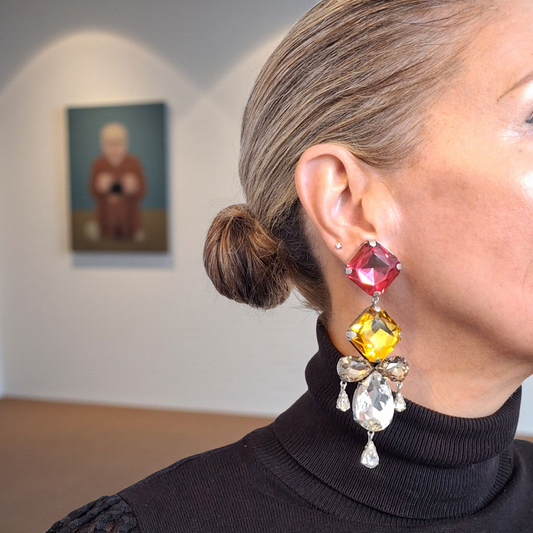 XL Saint Laurent Baroque Crystal Chandelier Statement Earrings