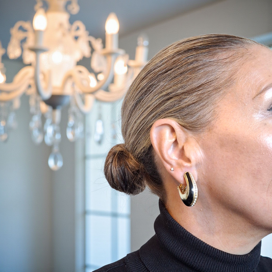 Vintage Christian Dior Black & Gold Enamelled Earrings