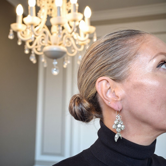 Vintage Chanel Silver Tone Crystal Drop Earrings