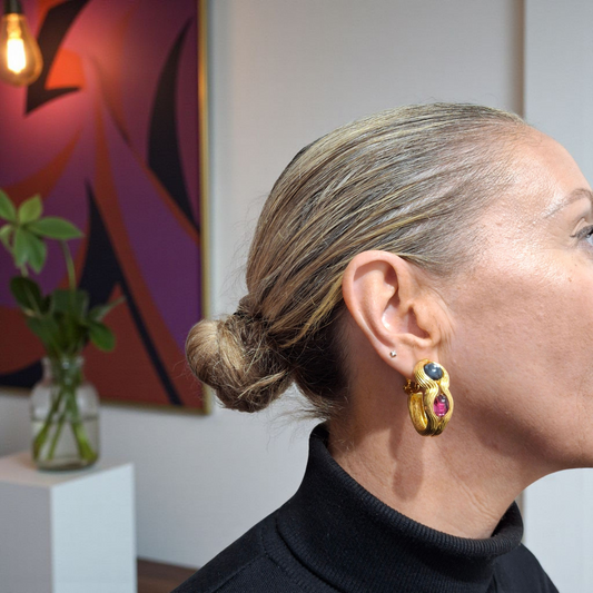 Vintage Givenchy Glass Cobochon Gold Plated Earrings