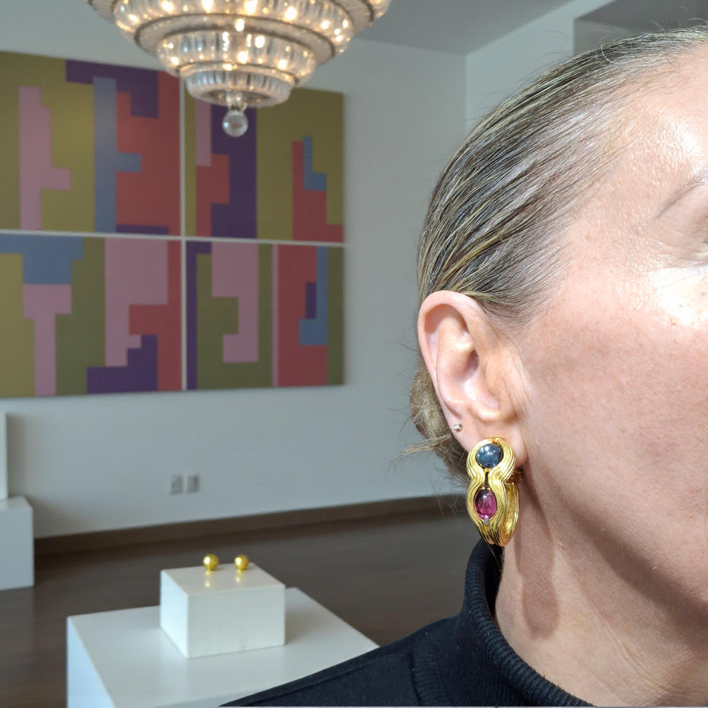 Vintage Givenchy Glass Cobochon Gold Plated Earrings