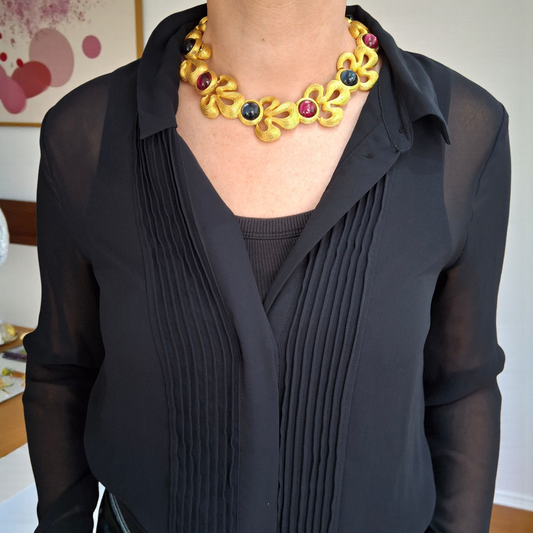 Givenchy Gold Plated and Coloured Glass Cobochon Necklace