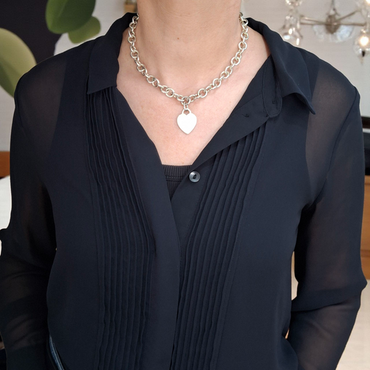 Tiffany & Co Hallmarked 925 Sterling Silver Heart Charm Necklace