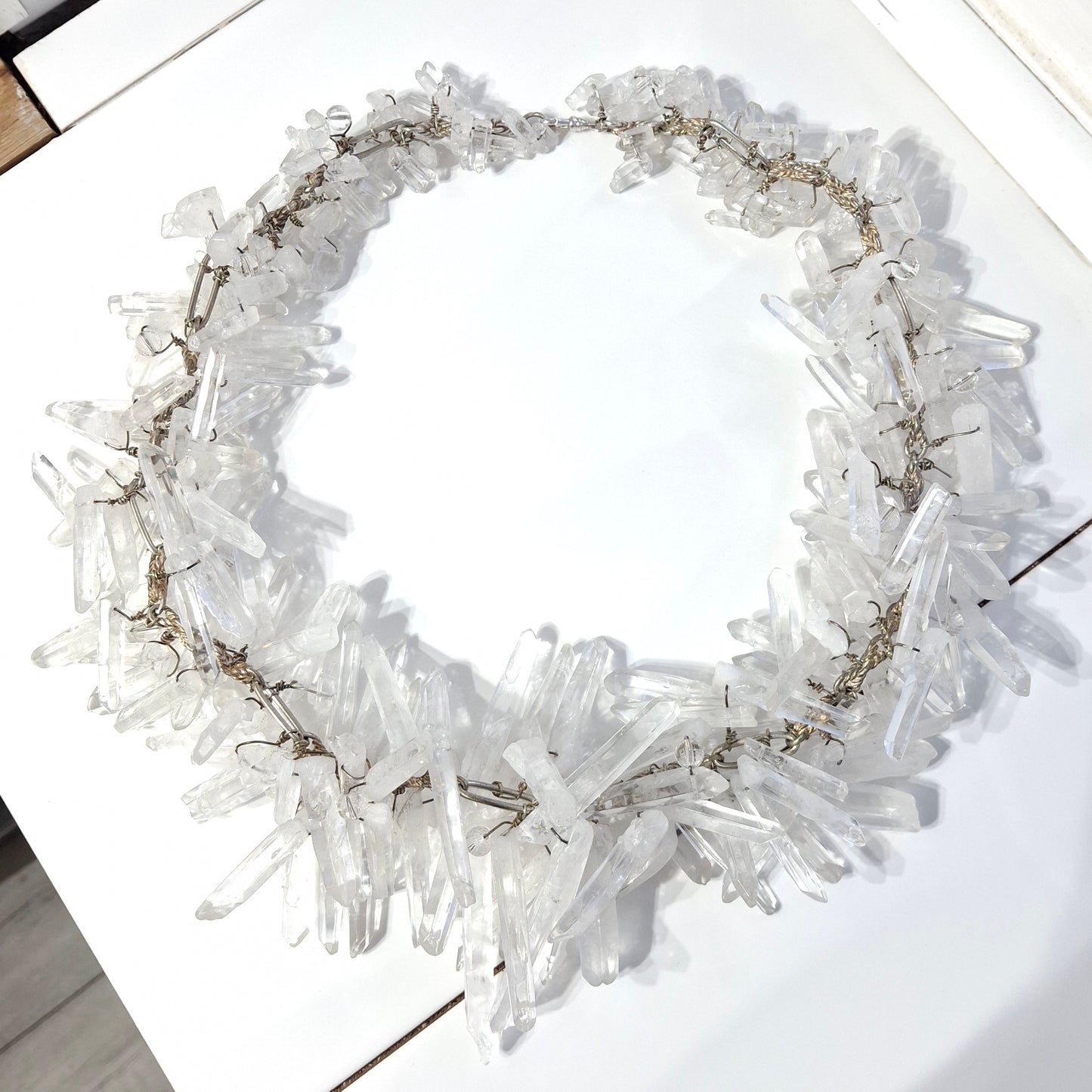 Massive Vintage 1990s Raw Quartz Crystal & Sterling Silver Runway / Statement Necklace